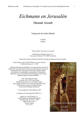 Hannah Arendt: Eichmann en Jerusalén (Paperback, Spanish language, 2003, Lumen editorial)